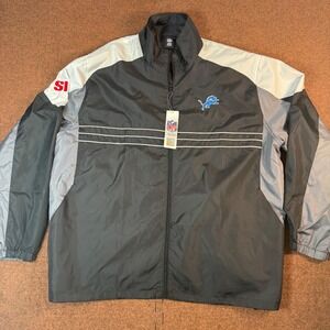 Reebok Detroit Lions NFL Windbreaker Jacket Mens XXL Black Full Zip Colorblock